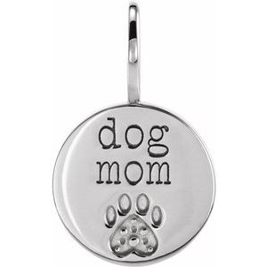 18K White Gold Engraved Dog Mom Paw Print Charm/Pendant Mounting – image 7