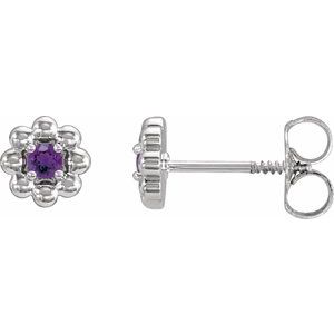 Platinum Natural Amethyst Petite Flower Beaded Earrings