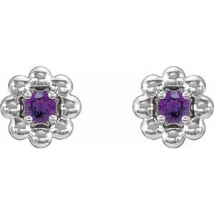 Platinum Natural Amethyst Petite Flower Beaded Earrings – image 2