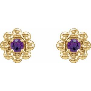 14K Yellow Gold Natural Amethyst Petite Flower Beaded Earrings – image 2