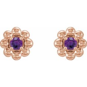 14K Rose Gold Natural Amethyst Petite Flower Beaded Earrings – image 2