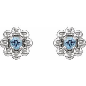 Platinum Natural Aquamarine Petite Flower Beaded Earrings – image 2