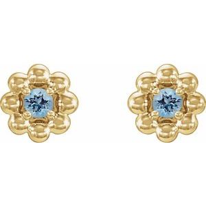 14K Yellow Gold Natural Aquamarine Petite Flower Beaded Earrings – image 2