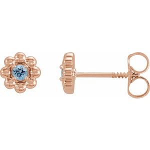 14K Rose Gold Natural Aquamarine Petite Flower Beaded Earrings