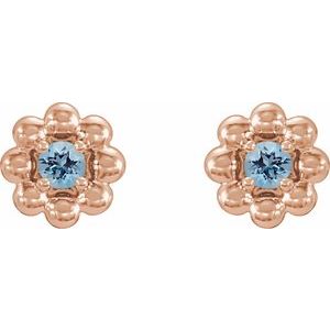14K Rose Gold Natural Aquamarine Petite Flower Beaded Earrings – image 2