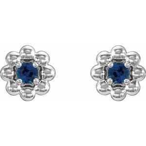 14K White Gold Natural Blue Sapphire Petite Flower Beaded Earrings – image 2