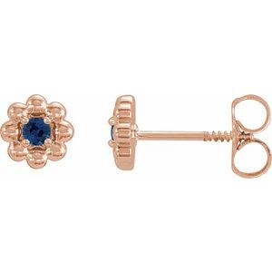 14K Rose Gold Natural Blue Sapphire Petite Flower Beaded Earrings