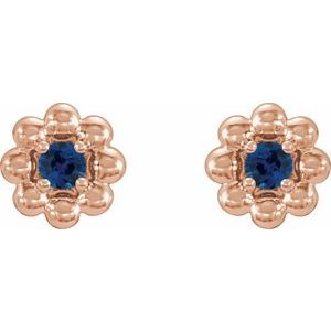 14K Rose Gold Natural Blue Sapphire Petite Flower Beaded Earrings – image 2