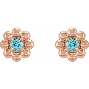 14K Rose Gold Natural Blue Zircon Petite Flower Beaded Earrings – image 2