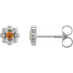 14K White Gold Natural Citrine Petite Flower Beaded Earrings