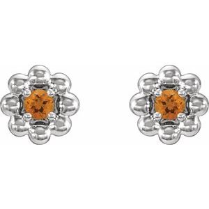 14K White Gold Natural Citrine Petite Flower Beaded Earrings – image 2