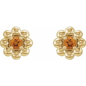 14K Yellow Gold Natural Citrine Petite Flower Beaded Earrings – image 2
