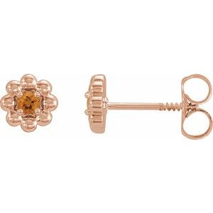 14K Rose Gold Natural Citrine Petite Flower Beaded Earrings