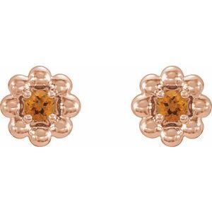 14K Rose Gold Natural Citrine Petite Flower Beaded Earrings – image 2