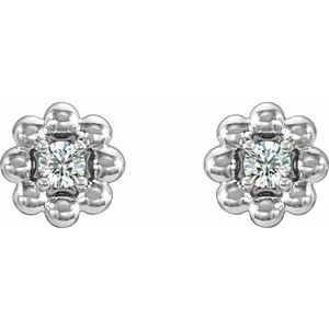 14K White Gold .06 CTW Natural Diamond Petite Flower Beaded Earrings – image 2