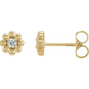 14K Yellow Gold .06 CTW Natural Diamond Petite Flower Beaded Earrings