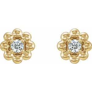 14K Yellow Gold .06 CTW Natural Diamond Petite Flower Beaded Earrings