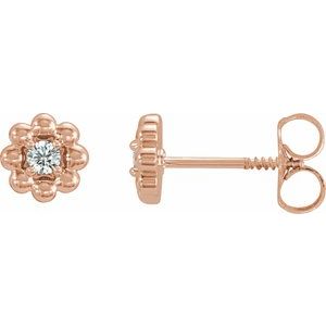 14K Rose Gold .06 CTW Natural Diamond Petite Flower Beaded Earrings