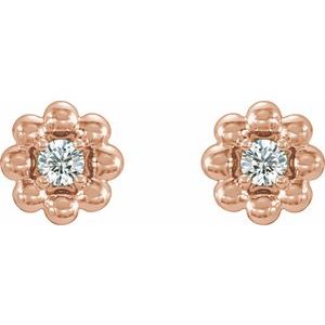 14K Rose Gold .06 CTW Natural Diamond Petite Flower Beaded Earrings