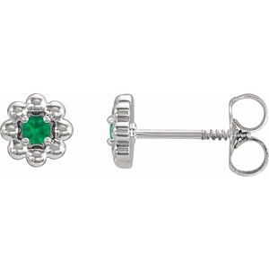 Sterling Silver Natural Emerald Petite Flower Beaded Earrings