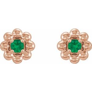 14K Rose Gold Natural Emerald Petite Flower Beaded Earrings – image 2