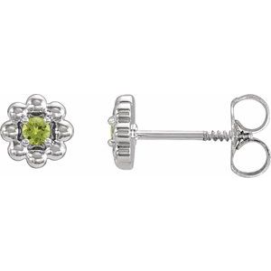 Platinum Natural Peridot Petite Flower Beaded Earrings