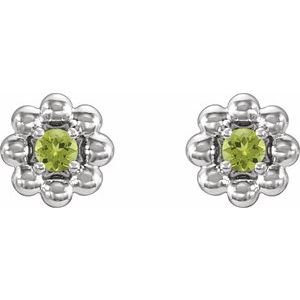 Platinum Natural Peridot Petite Flower Beaded Earrings – image 2