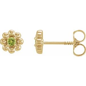 14K Yellow Gold Natural Peridot Petite Flower Beaded Earrings
