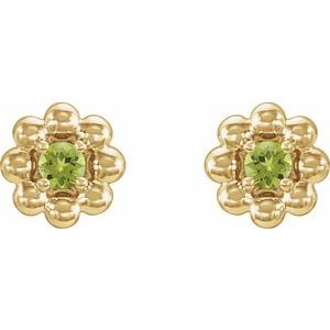 14K Yellow Gold Natural Peridot Petite Flower Beaded Earrings – image 2