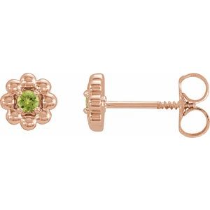 14K Rose Gold Natural Peridot Petite Flower Beaded Earrings