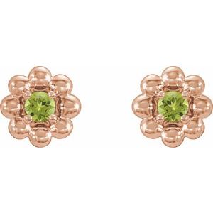 14K Rose Gold Natural Peridot Petite Flower Beaded Earrings – image 2