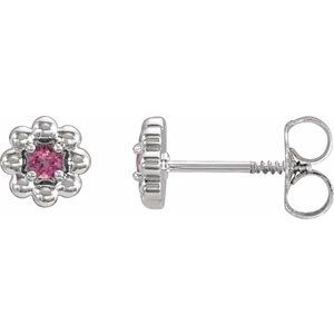 Platinum Natural Pink Tourmaline Petite Flower Beaded Earrings