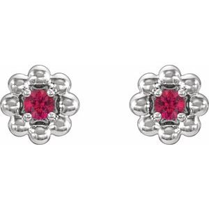 Platinum Lab-Grown Ruby Petite Flower Beaded Earrings – image 2