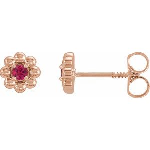 14K Rose Gold Natural Ruby Petite Flower Beaded Earrings