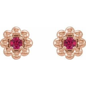 14K Rose Gold Lab-Grown Ruby Petite Flower Beaded Earrings