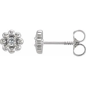Sterling Silver Natural White Sapphire Petite Flower Beaded Earrings