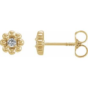 14K Yellow Gold Natural White Sapphire Petite Flower Beaded Earrings