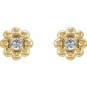 14K Yellow Gold Natural White Sapphire Petite Flower Beaded Earrings – image 2