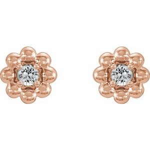 14K Rose Gold Natural White Sapphire Petite Flower Beaded Earrings