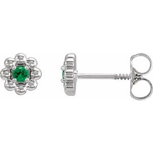 Platinum Natural Tsavorite Garnet Petite Flower Beaded Earrings