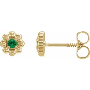 14K Yellow Gold Natural Tsavorite Garnet Petite Flower Beaded Earrings