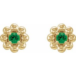 14K Yellow Gold Natural Tsavorite Garnet Petite Flower Beaded Earrings