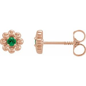 14K Rose Gold Natural Tsavorite Garnet Petite Flower Beaded Earrings