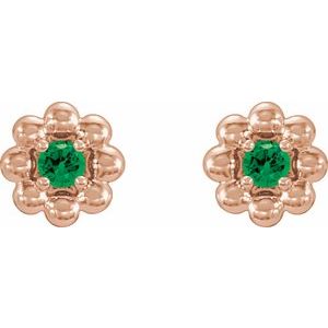 14K Rose Gold Natural Tsavorite Garnet Petite Flower Beaded Earrings – image 2