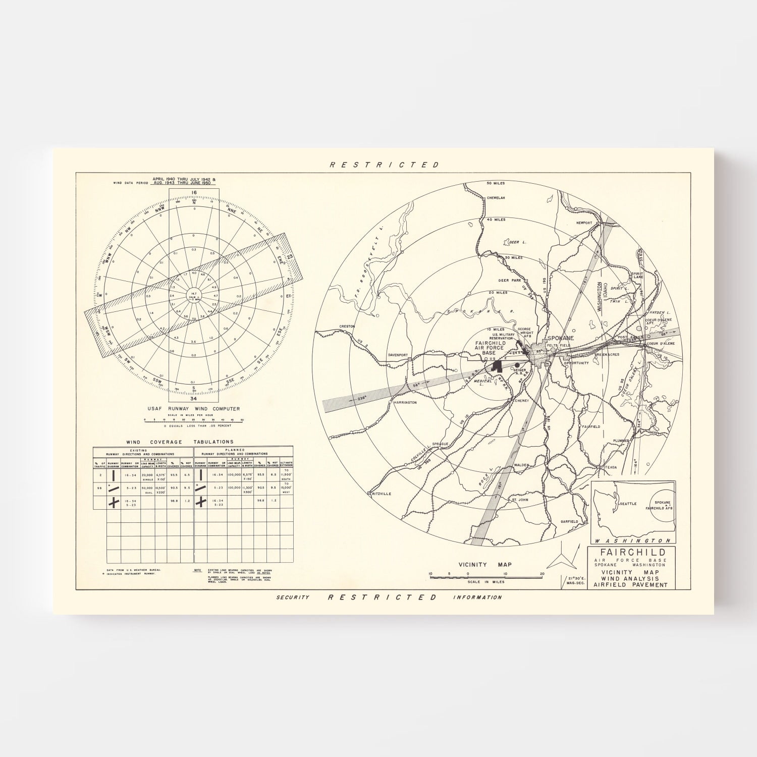 Vintage Map of the Fairchild Air Force Base Vicinity, 1951