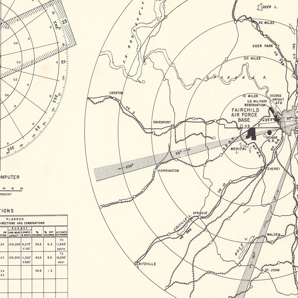 Vintage Map of the Fairchild Air Force Base Vicinity, 1951