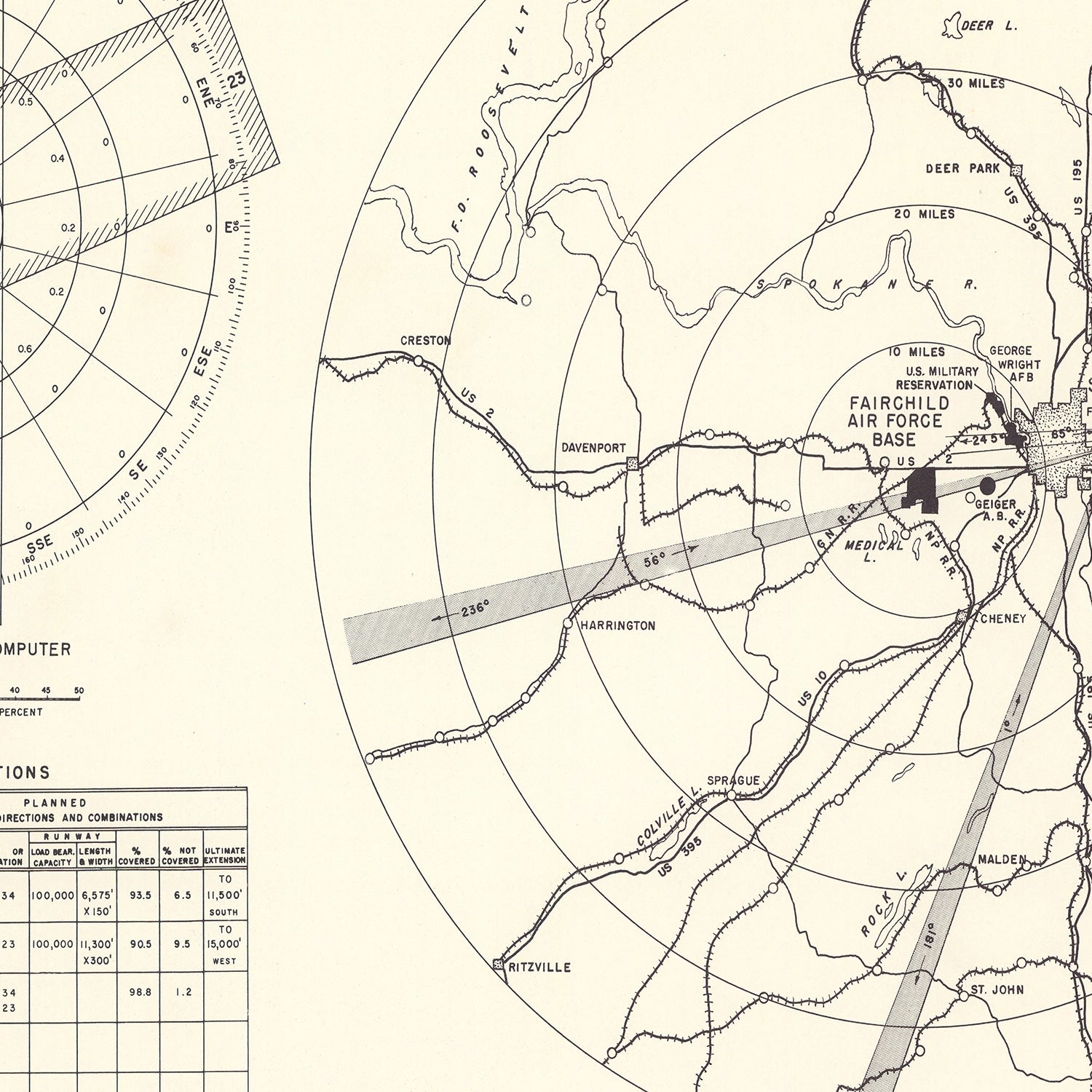 Vintage Map of the Fairchild Air Force Base Vicinity, 1951
