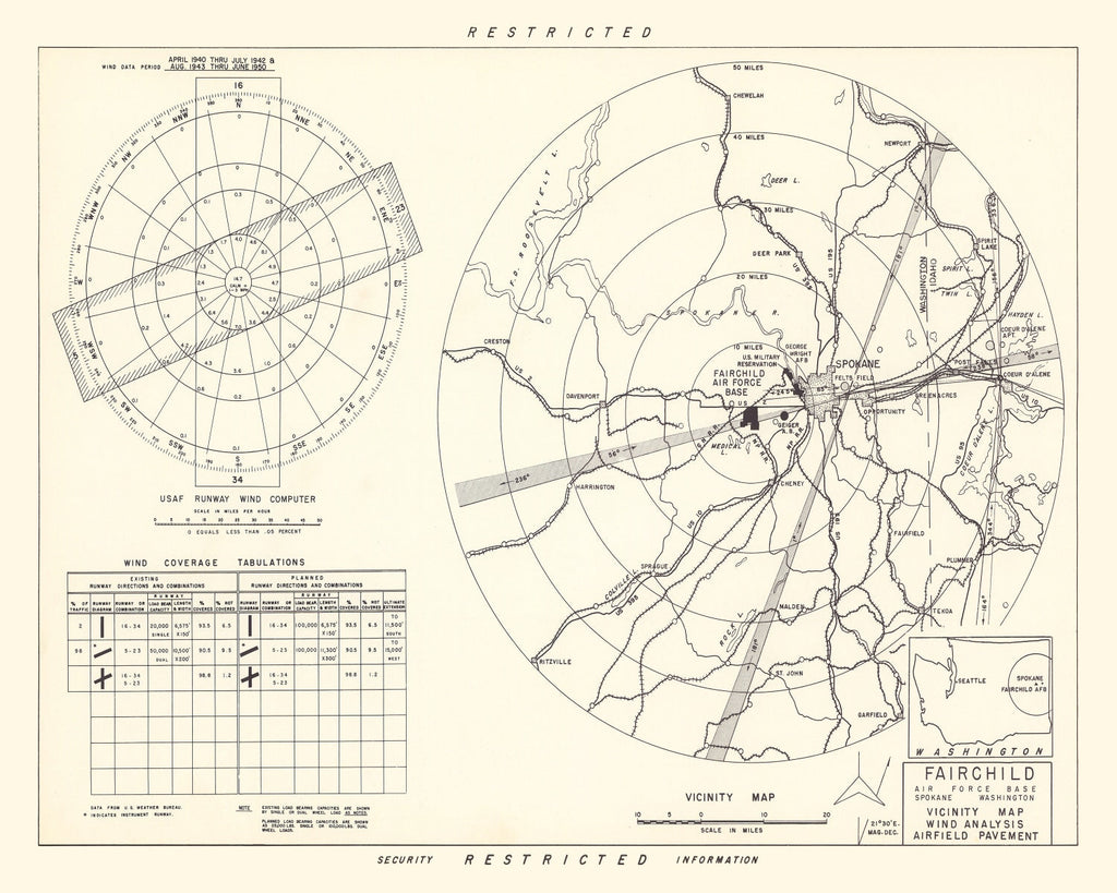 Vintage Map of the Fairchild Air Force Base Vicinity, 1951