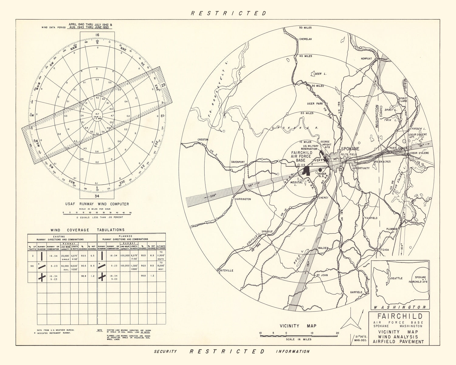 Vintage Map of the Fairchild Air Force Base Vicinity, 1951