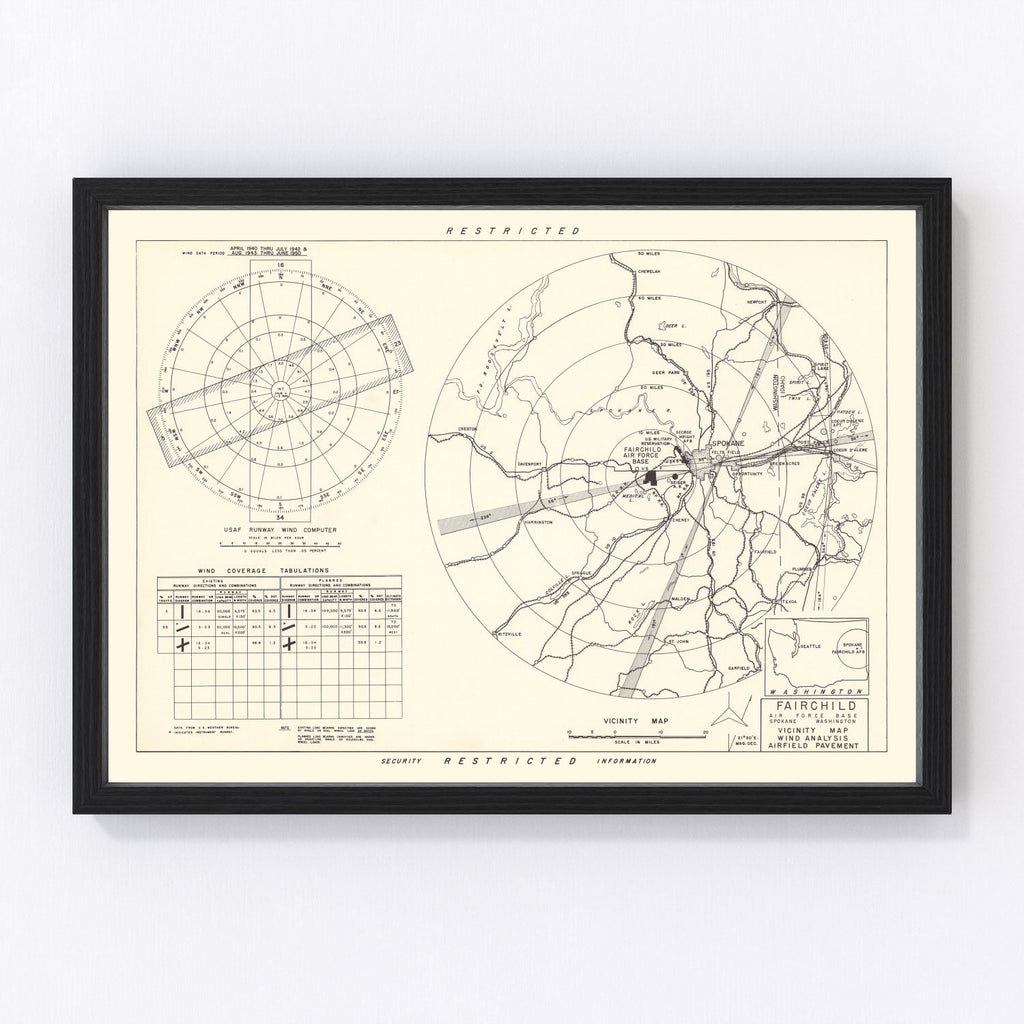 Vintage Map of the Fairchild Air Force Base Vicinity, 1951
